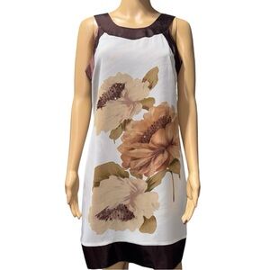 SIGNATURE By ROBBIE BEE Mini Floral Dress Women's Size 10P Petite Cream Brown